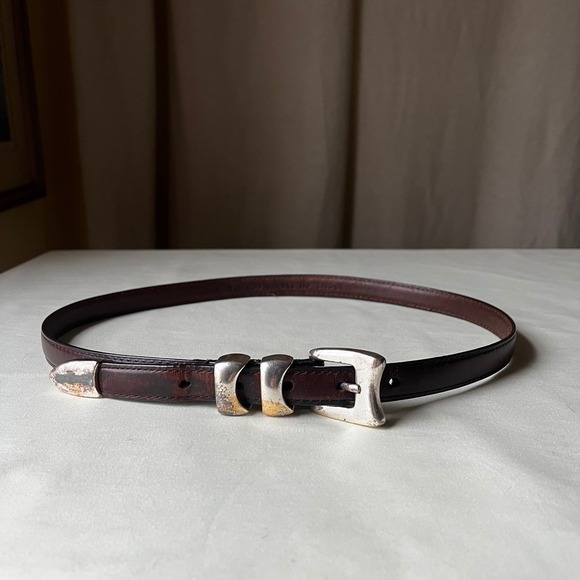 Vintage Brown Leather Belt 0.75" Silver Buckle Size M/L Oil Tanned Cowhide - Picture 1 of 8